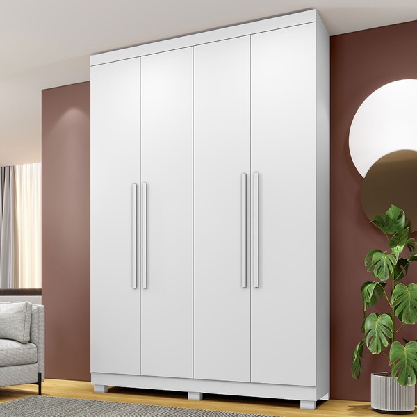 Guarda-Roupa Casal Bari 4 Portas 3 Gavetas Branco - Pnr Móveis