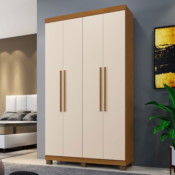 Guarda-Roupa Casal Viena 4 Portas 3 Gavetas Cinamomo/Off White - Pnr Móveis