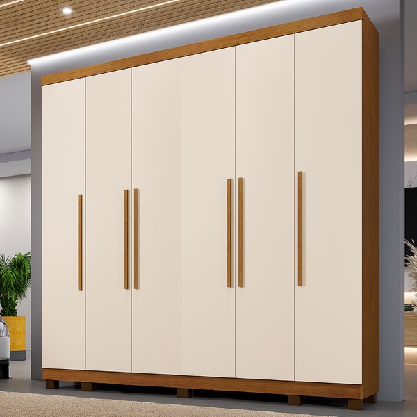 Guarda-Roupa Casal Bari 6 Portas 6 Gavetas Cinamomo/Off White - Pnr Móveis