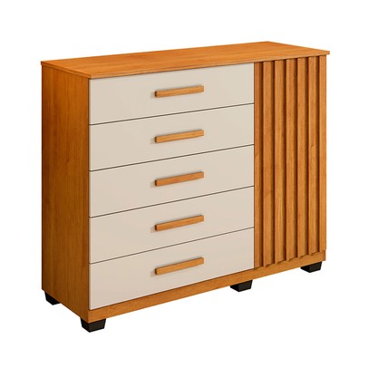 Cômoda França 1 Porta 5 Gavetas Cinamomo/Off White - Pnr Móveis