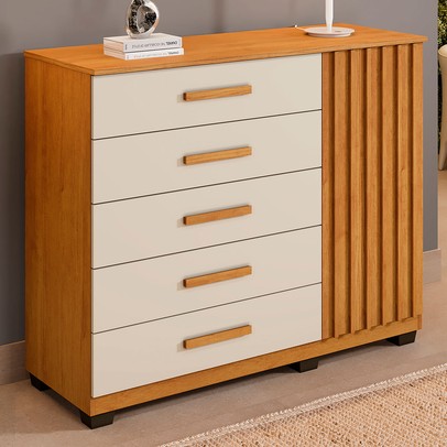 Cômoda França 1 Porta 5 Gavetas Cinamomo/Off White - Pnr Móveis