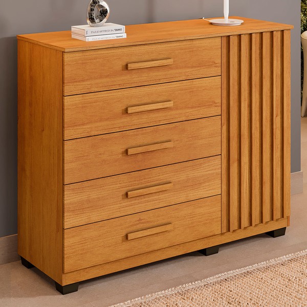 Cômoda França 1 Porta 5 Gavetas Cinamomo - Pnr Móveis