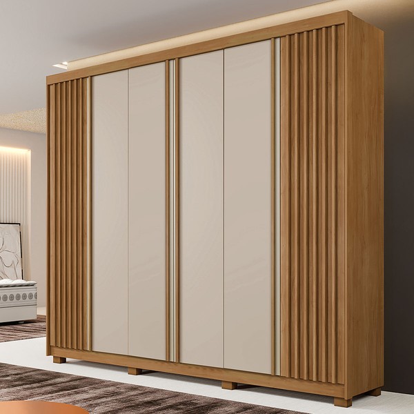 Guarda-Roupa Casal San Remo 6 Portas 6 Gavetas Ripado Cinamomo/Off White - Pnr Móveis