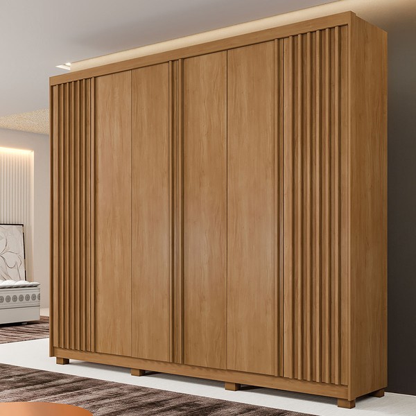 Guarda-Roupa Casal San Remo 6 Portas 6 Gavetas Ripado Cinamomo - Pnr Móveis