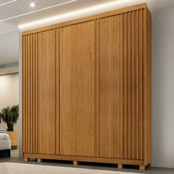 Guarda-Roupa Casal Monte Rei 6 Portas 6 Gavetas Ripado Cinamomo - Pnr Móveis