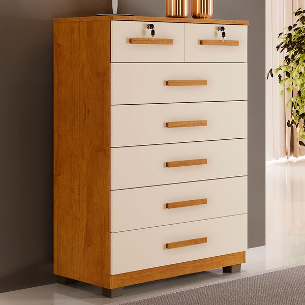 Cômoda Realce 7 Gavetas Cinamomo/Off White - Pnr Móveis