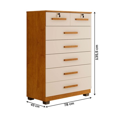 Cômoda Realce 7 Gavetas Cinamomo/Off White - Pnr Móveis