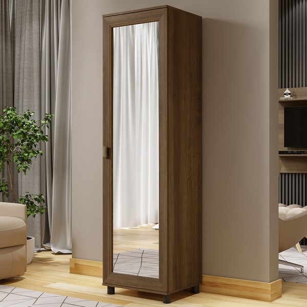 Sapateira Linhares 1 Porta com Espelho 5 Prateleiras Imbuia - Pnr Móveis