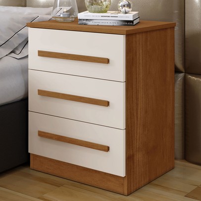 Mesa de Cabeceira Belize com 3 Gavetas Cinamomo/Off White - Pnr Móveis