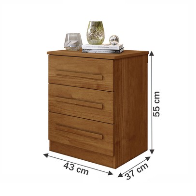 Mesa de Cabeceira Belize com 3 Gavetas Cinamomo - Pnr Móveis