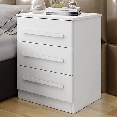 Mesa de Cabeceira Belize com 3 Gavetas Branco - Pnr Móveis
