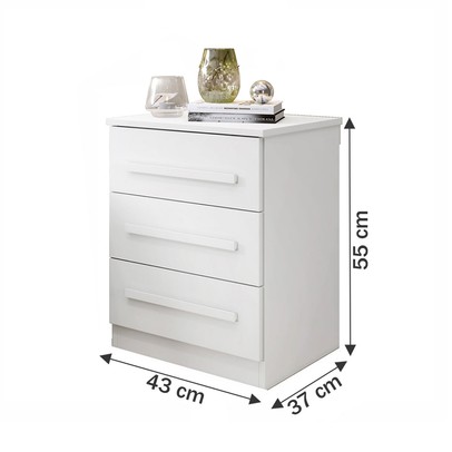 Mesa de Cabeceira Belize com 3 Gavetas Branco - Pnr Móveis