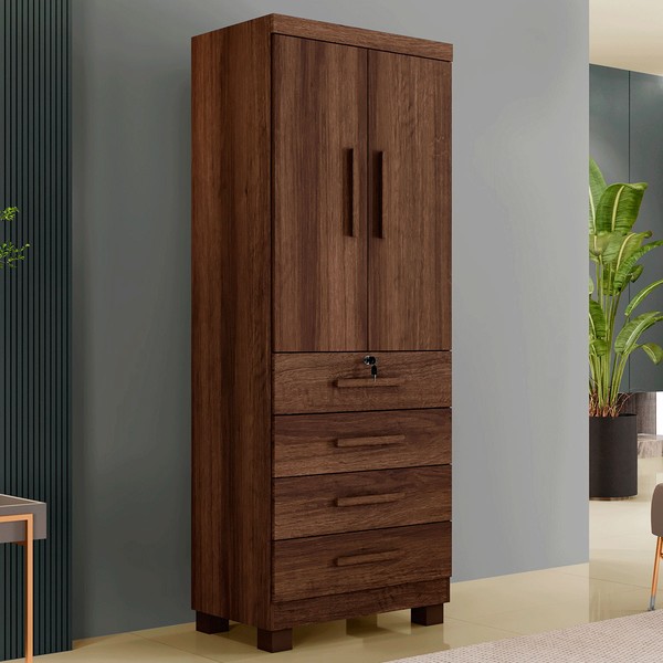 Guarda-Roupa Solteiro Gales 2 Portas 4 Gavetas com Chave Imbuia - Pnr Móveis