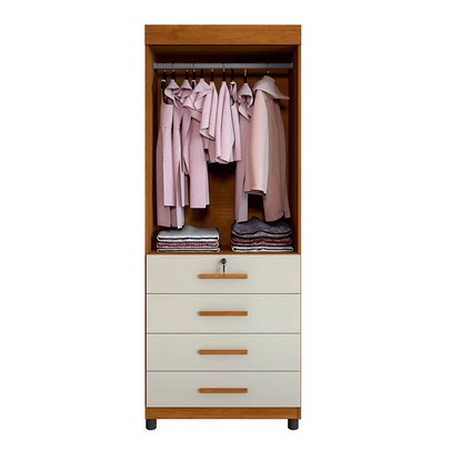 Guarda-Roupa Solteiro Gales 2 Portas 4 Gavetas com Chave Cinamomo/Off White - Pnr Móveis