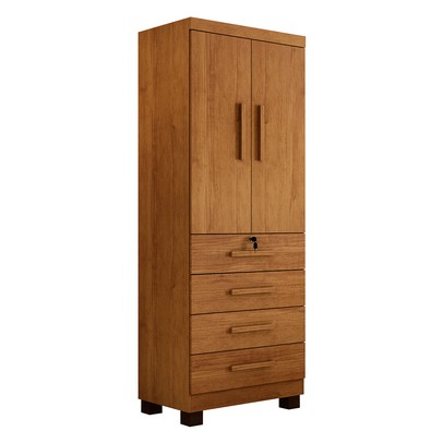 Guarda-Roupa Solteiro Gales 2 Portas 4 Gavetas com Chave Cinamomo - Pnr Móveis