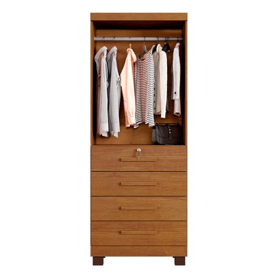 Guarda-Roupa Solteiro Gales 2 Portas 4 Gavetas com Chave Cinamomo - Pnr Móveis