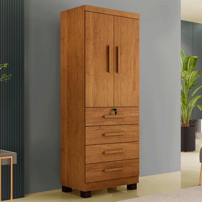 Guarda-Roupa Solteiro Gales 2 Portas 4 Gavetas com Chave Cinamomo - Pnr Móveis