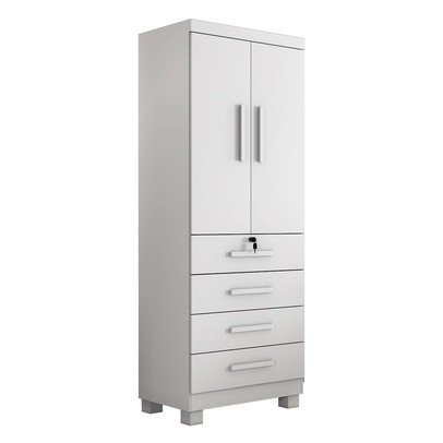 Guarda-Roupa Solteiro Gales 2 Portas 4 Gavetas com Chave Branco - Pnr Móveis