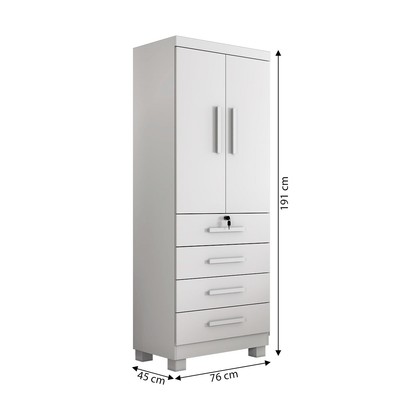 Guarda-Roupa Solteiro Gales 2 Portas 4 Gavetas com Chave Branco - Pnr Móveis