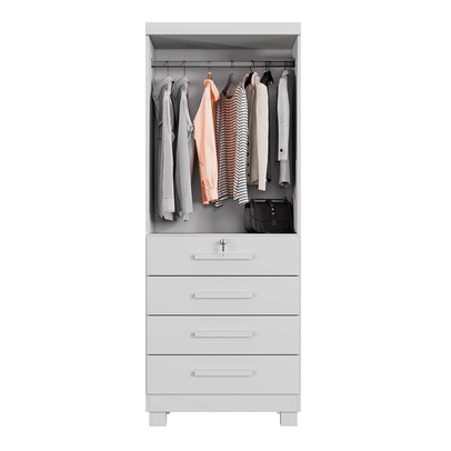 Guarda-Roupa Solteiro Gales 2 Portas 4 Gavetas com Chave Branco - Pnr Móveis