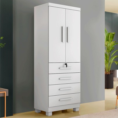 Guarda-Roupa Solteiro Gales 2 Portas 4 Gavetas com Chave Branco - Pnr Móveis