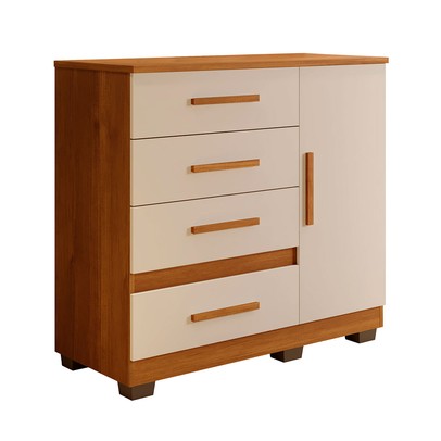 Cômoda Flora 1 Porta 4 Gavetas Cinamomo/Off White - Pnr Móveis