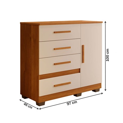 Cômoda Flora 1 Porta 4 Gavetas Cinamomo/Off White - Pnr Móveis