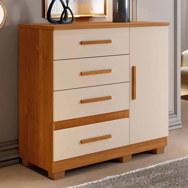 Cômoda Flora 1 Porta 4 Gavetas Cinamomo/Off White - Pnr Móveis