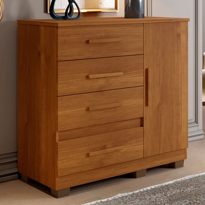 Cômoda Flora 1 Porta 4 Gavetas Cinamomo - Pnr Móveis