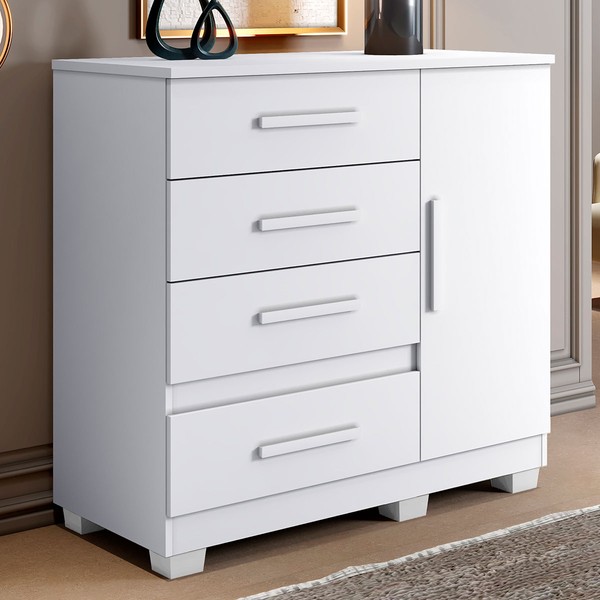 Cômoda Flora 1 Porta 4 Gavetas Branco - Pnr Móveis