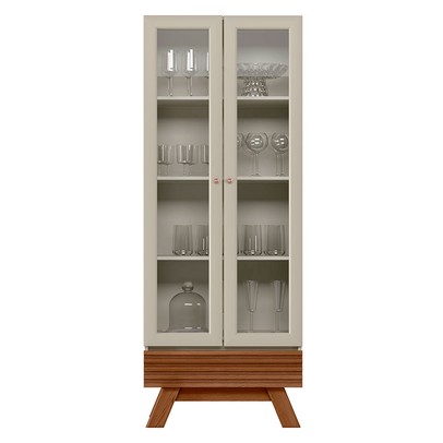 Cristaleira Marsala 2 Portas 3 Prateleiras Freijó/Off White - Linea Brasil