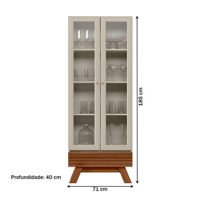 Cristaleira Marsala 2 Portas 3 Prateleiras Freijó/Off White - Linea Brasil