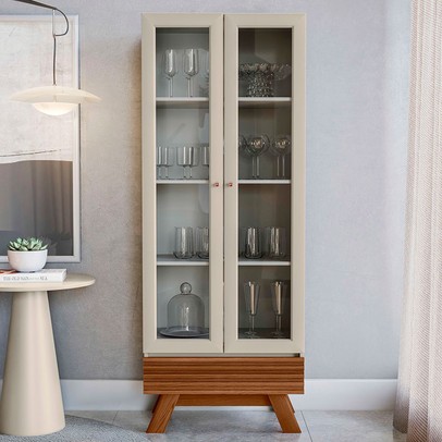 Cristaleira Marsala 2 Portas 3 Prateleiras Freijó/Off White - Linea Brasil