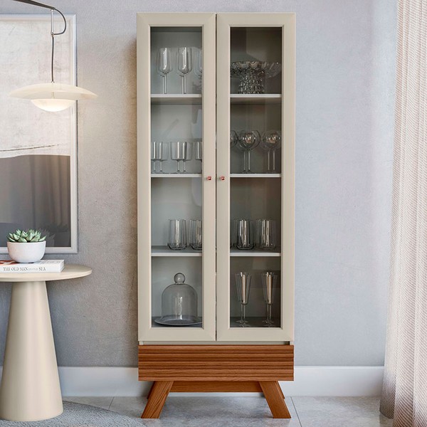 Cristaleira Marsala 2 Portas 3 Prateleiras Freijó/Off White - Linea Brasil