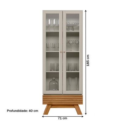 Cristaleira Marsala 2 Portas 3 Prateleiras Nature/Off White - Linea Brasil