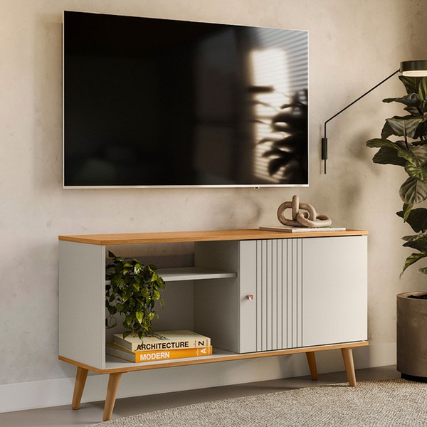 Rack para TV Até 50 Polegadas Rubi 1 Porta 1 Prateleira Nature/Off White - Linea Brasil