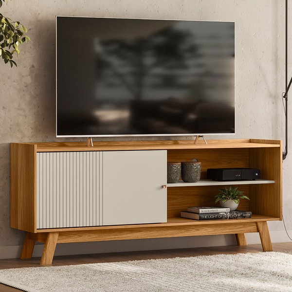 Rack para TV Até 65 Polegadas Aurum 1 Porta 1 Prateleira Nature/Off White - Linea Brasil