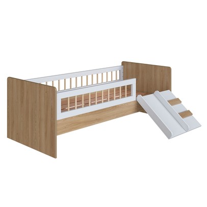 Cama Infantil Montessoriana Affetto com Escada e Escorregador Aveiro Oak/Branco - Completa Móveis