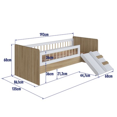 Cama Infantil Montessoriana Affetto com Escada e Escorregador Aveiro Oak/Branco - Completa Móveis