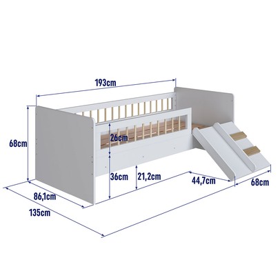 Cama Infantil Montessoriana Affetto com Escada e Escorregador Branco - Completa Móveis
