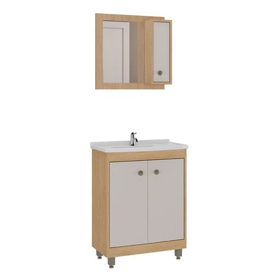 Armário de Banheiro Viena 3 Portas com Espelho Carvalho Nature/Arena - Ozini Móveis