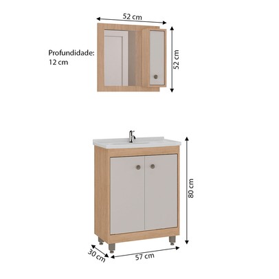 Armário de Banheiro Viena 3 Portas com Espelho Carvalho Nature/Arena - Ozini Móveis