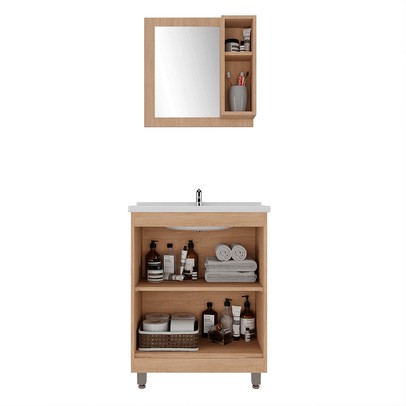 Armário de Banheiro Viena 3 Portas com Espelho Carvalho Nature/Arena - Ozini Móveis