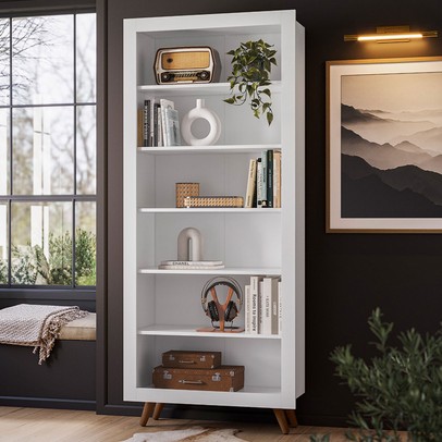 Estante para Livros 6 Prateleiras Branco - Qmovi
