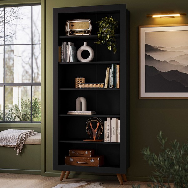 Estante para Livros 6 Prateleiras  Preto Fosco - Qmovi