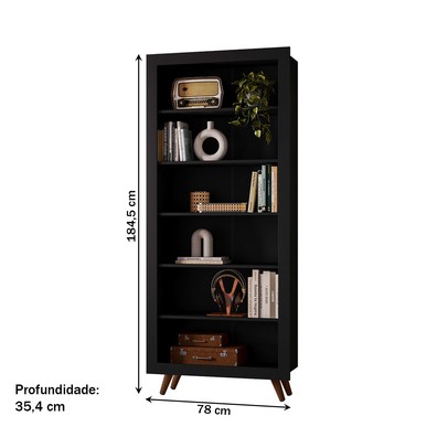 Estante para Livros 6 Prateleiras  Preto Fosco - Qmovi