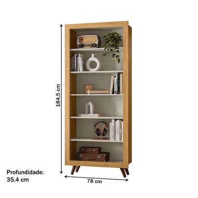 Estante para Livros 6 Prateleiras Freijó/ Off White - Qmovi