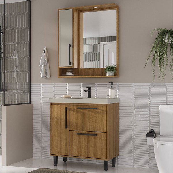 Armário de Banheiro 3 Portas 1 Gaveta Mel/Arenas - Ozini Móveis