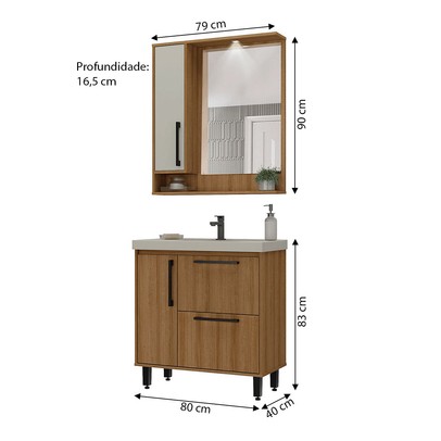 Armário de Banheiro 3 Portas 1 Gaveta Mel/Arenas - Ozini Móveis