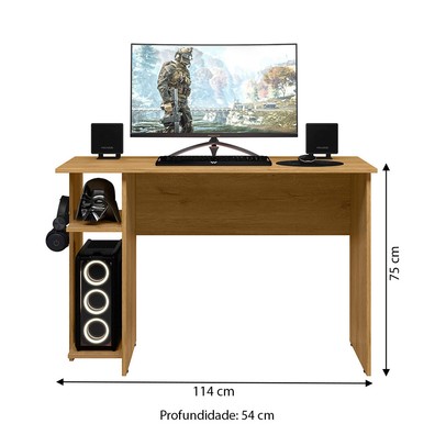 Mesa Gamer 2 Prateleiras Freijó 3875 - Qmovi